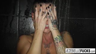 Brunette MILF Jezebelle gets steamy in the shower