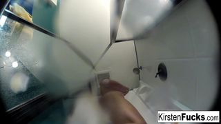 Kirsten showers with an underwater camera