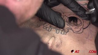 Blonde MILF Amanda Doll ass fucked while being tattooed