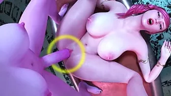 3D Shemale Elf fucks Girl in Pussy and Cum on Tits and Face, Futa Porn Video