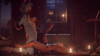 [tomb raider] shy lara croft enjoys beautiful lady's monster futa cock on lonely halloween night????❤