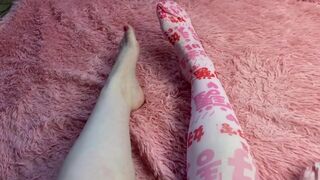 Nice e-girl puts on stockings on her sexy feet asmr