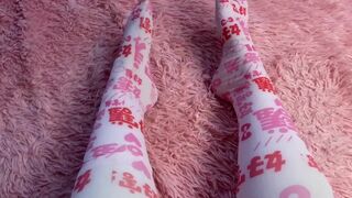 Nice e-girl puts on stockings on her sexy feet asmr