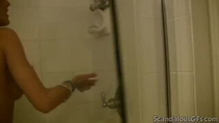 Busty shower babe gets licked out