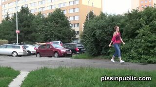 Desperate girls are pissing in front of their neighbours house