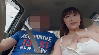 155cm K cup cute girl③blowjob and handjob in the car. She doesn't care about boobs exposure.