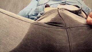 BBW moaning from extreme pee desperation, jeans wetting and masturbating