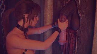 tomb raider: lara croft bdsm glory hole masturbation - just holding monster cock made her cum❕????