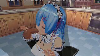 3D HENTAI Rem gives sweet blowjob with cum