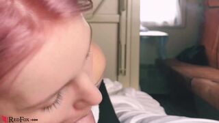 Pink-haired Babe Suck Dick Stranger, Pussy Fuck and Facial in the Train