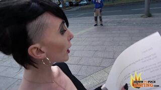 Petite Goth Slut Lou Nesbit Sucks Stranger's Cock in Public
