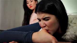 Foot Fetish - Lady Dee worships soles of her Asian friend