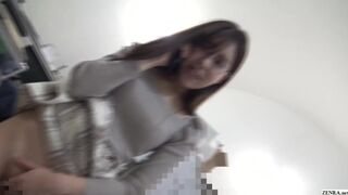 Japanese hotwife on phone with husband while giving blowjob