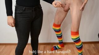 Haha, my boy CUMS from kick in the balls. Orgasm without hands. Ballbusting