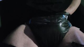 Cumming in diaper before wearing it all day at work