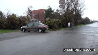 Reckless girls managed to find a sweet spot to piss between parked cars