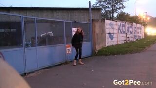 Double Public Pissing For Sexy Redhead