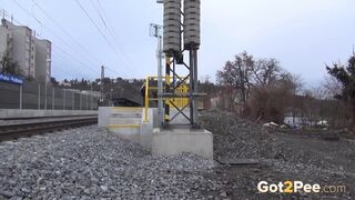 Vanessa Hell Stands And Pees Near Railway