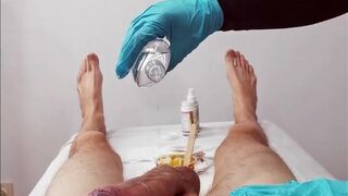 Dick Wax Depilation by Esthetician - Holds my Foreskin - Massage oil the end
