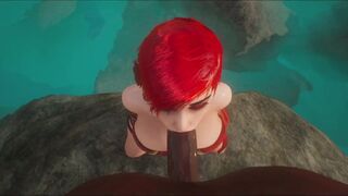 Hot Redhead Babe Sucking Big Black Dick On Cock On Her Knees Wild life 3D RPG