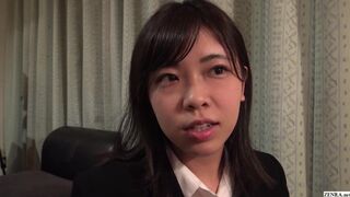 Japanese female employee joins a passionate lesbian orgy