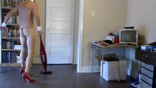 ROBERT R MILGATE CLEANING IN TAN PANTYHOSE AND HIGH HEELS