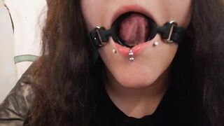 Throat fucking with open mouth gag (so much drool)