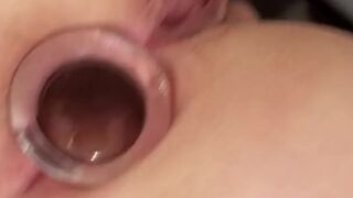 Plugged slut chokes on big dick