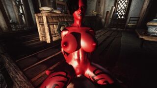 Delightful Curvy Demoness Fucks Huge and Fat Dick by the fireplace