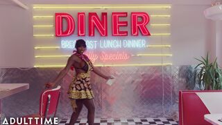 Ebony Mystique SUPER SOAKS Diner With SQUIRT While Making A Sundae!