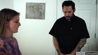 Blonde is spanked and fucked by a priest