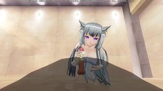3D HENTAI Neko girl with white hair jerks off your cock with her panties