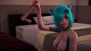 Neko schoolgirl called you to the hotel to jerk off your cock