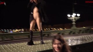 Risky Lesbian Sex in Public on a Bridge Between Passersby