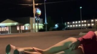 Wild Risky Public Anal Dildo Sexy Sissy Exhibitionist in a parking by very busy road