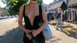 Teaser- Walking with my breasts fully out on a public street