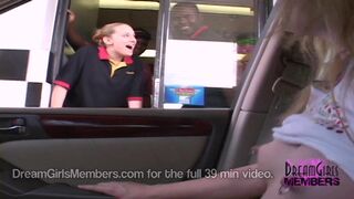 Topless Model Gets Drive Through Worker To Show Her Tits