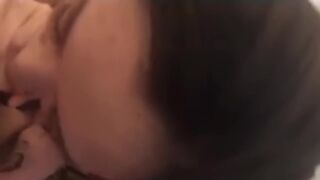 Asian girl worshiping a big white cock and gets a facial