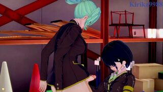 Suzu Kanade and Matsuri Kazamaki have deep futanari sex in a warehouse. - Ayakashi Triangle Hentai