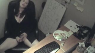 Secretary rubbing her tits and Masturbating
