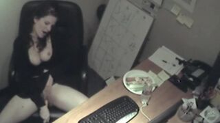 Secretary rubbing her tits and Masturbating