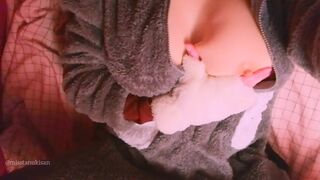 18 Girl tits massage hands and vibrator at pajama's party kigurumi nipple masturb