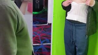 Naughty Wife Flashes Stranger and Lets Him Feel Her Body at Arcade