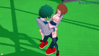 Ochako Uraraka and Izuku Midoriya have deep sex on the school roof. - My Hero Academia Hentai