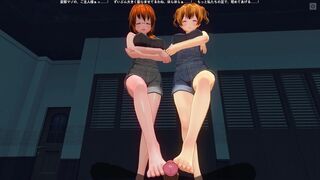 3D HENTAI POV Two redhead stepsisters masturbate your cock with their feet