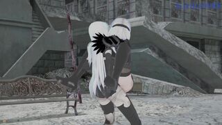 2B(YoRHa No.2 Type B) and A2(YoRHa No.2 Type A) have deep sex in the city. - Nier: Automata Hentai