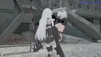 2B(YoRHa No.2 Type B) And A2(YoRHa No.2 Type A) Have Deep Sex In The City. - Nier: Automata Hentai