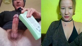 Hot girl watching and recording guy fucking toy and cumming part 3