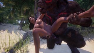 Big-boobed girl Pleasuring two Monsters | Big Cock Monster Threesome | 3D Porn WildLife