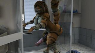 Futa tiger playing dildo in restroom HD by h0rs3
